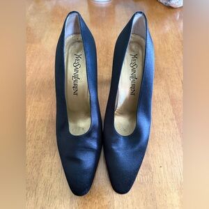 Yves Saint Laurent Vintage Black Satin Pointed Pumps